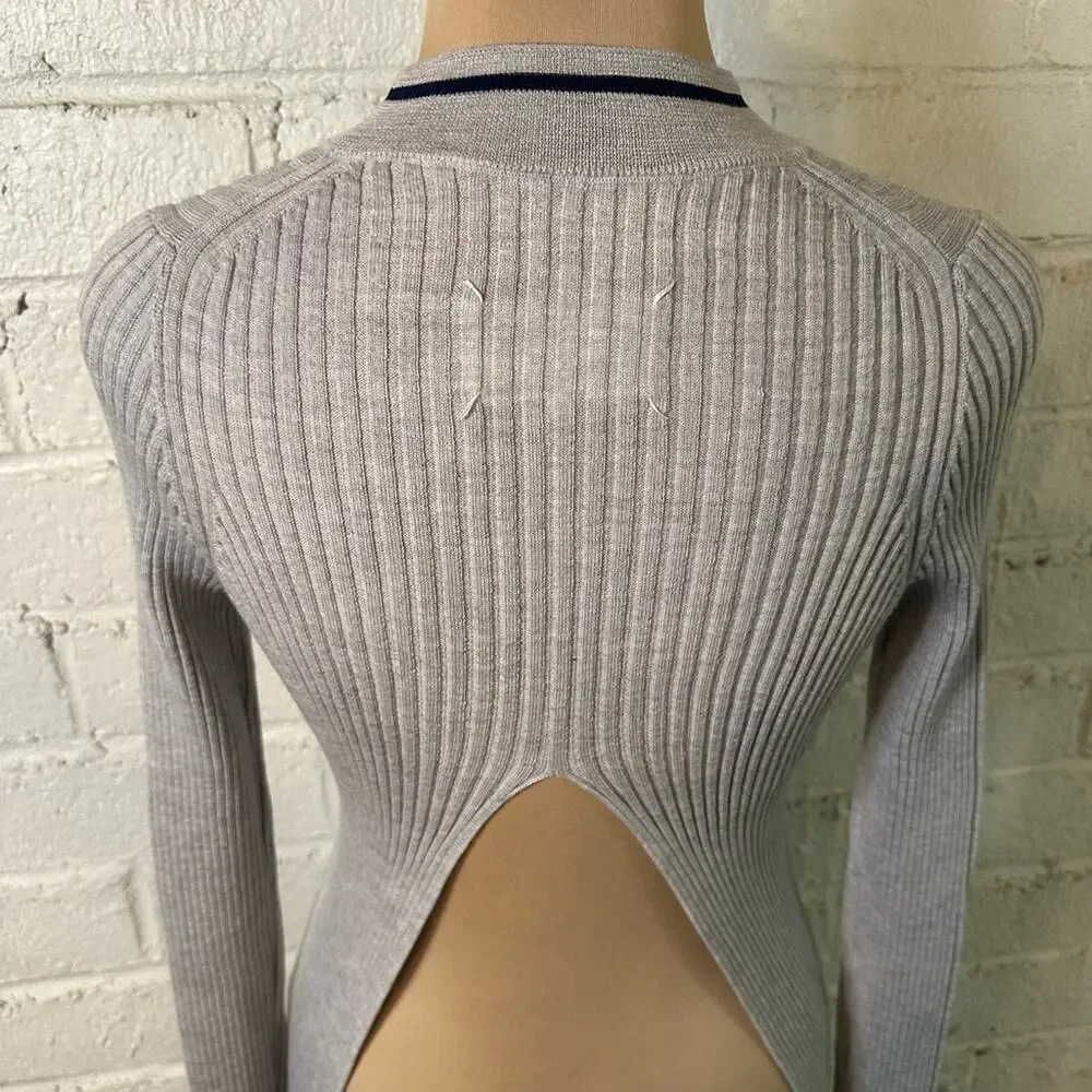 Maison Margiela MM4 Fused Wool Knit Open back Tunic size XS Light Gray Navy Midi